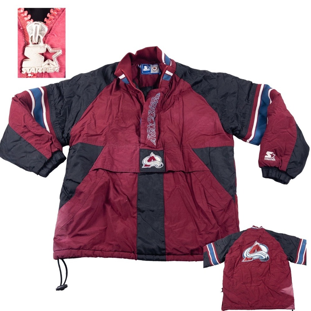 Vintage Colorado Avalanche Starter Jacket Mens L 90s NHL 1/2 Zip Pullover Hockey